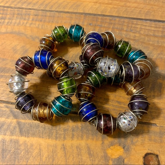Wire Wrapped Multicolor Glass Beaded Napkin Rings - Picture 10 of 10